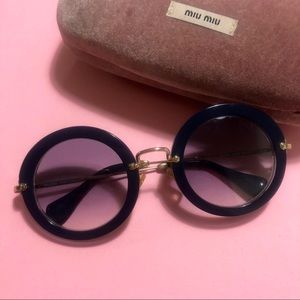 Miu Miu Black and Gold Round Sunglasses